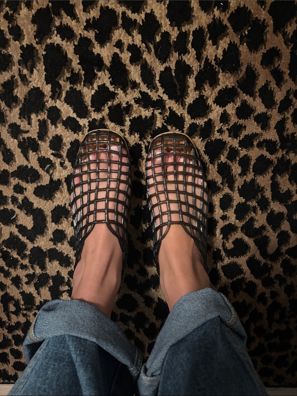 Black Cage Jelly Flats - Women
